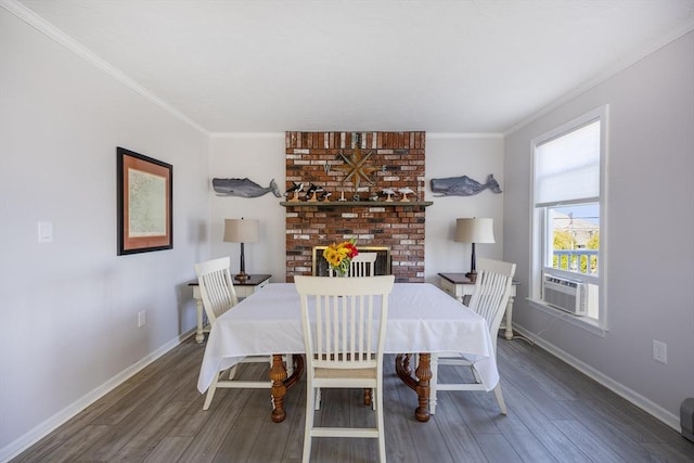 38 Point Allerton Ave, Hull, MA 02045 - dining space featuring wood finished floors, ornamental molding, baseboards, and cooling unit