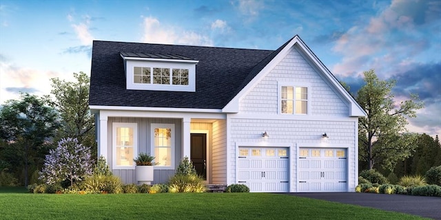 27 Kestrel Hts Unit 76, Plymouth, MA 02360 - view of front of home with a garage, a front lawn, asphalt driveway, and roof with shingles