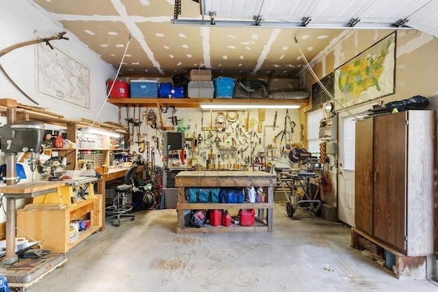 garage featuring a workshop area
