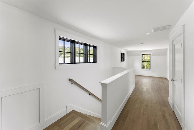 corridor featuring a wealth of natural light and hardwood / wood-style floors