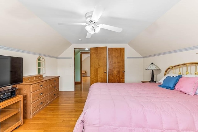 23 Willard St, Dedham, MA 02026 - bedroom featuring light wood-style floors, vaulted ceiling, and a ceiling fan