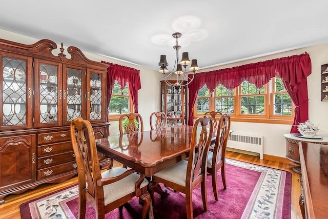 23 Willard St, Dedham, MA 02026 - dining area with radiator heating unit, a chandelier, plenty of natural light, and light wood-type flooring