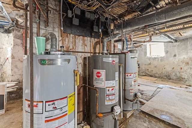 utility room featuring water heater