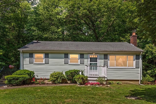 133 Allen Rd, Easton, MA 02356 - single story home featuring a chimney, a front yard, and roof with shingles