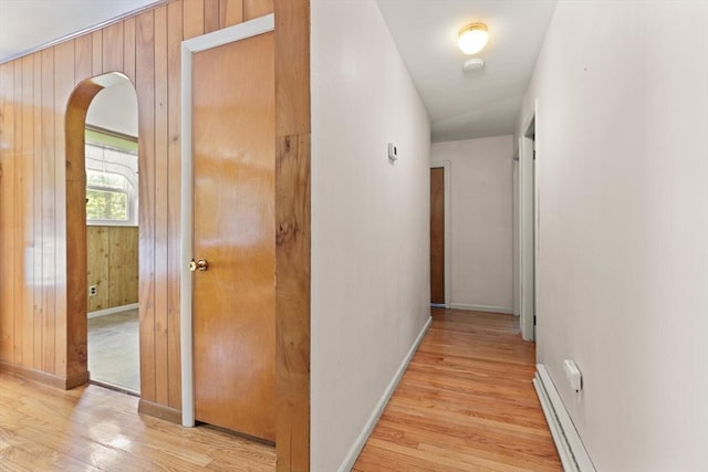 133 Allen Rd, Easton, MA 02356 - corridor featuring light wood-type flooring, wooden walls, and arched walkways