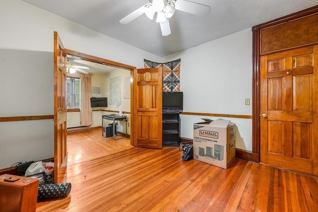 71 Draper St, Boston, MA 02122 - interior space featuring ceiling fan, light wood-type flooring, and a baseboard radiator