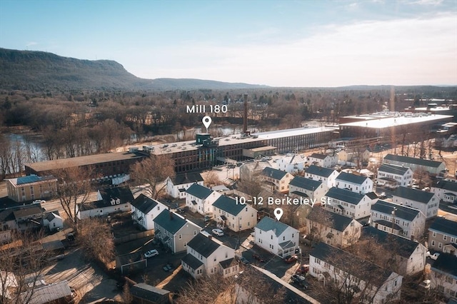 birds eye view of property with a mountain view