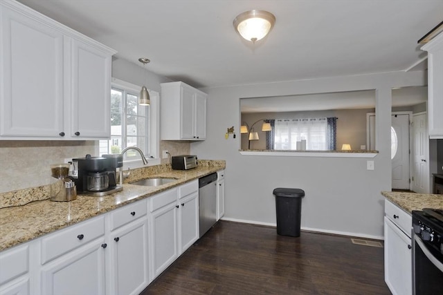 156 Powell, Springfield, MA 01118 - kitchen with a sink, stainless steel dishwasher, white cabinetry, and dark wood finished floors