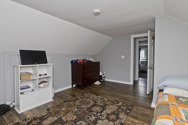 156 Powell, Springfield, MA 01118 - bedroom featuring dark wood-style floors, vaulted ceiling, and baseboards