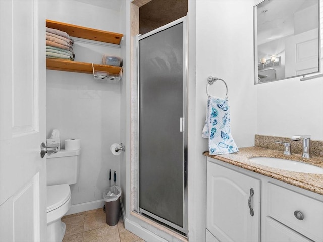19 Tufts St, Somerville, MA 02145 - full bathroom featuring vanity, a stall shower, toilet, and tile patterned floors