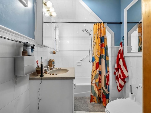19 Tufts St, Somerville, MA 02145 - full bath with tile walls, vanity, shower / bath combination with curtain, and toilet