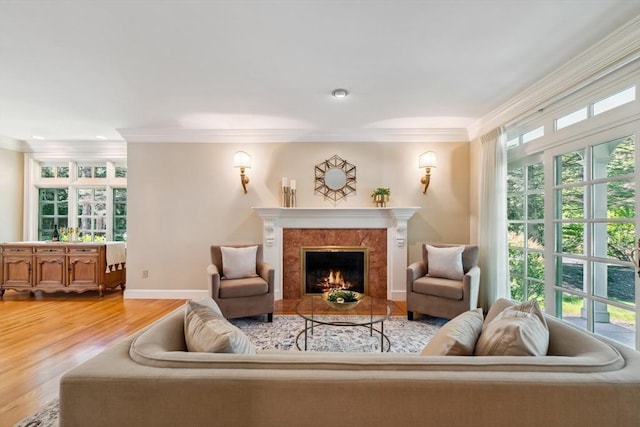 20 Hillery Rd, Leominster, MA 01453 - living room featuring ornamental molding, light wood-type flooring, a fireplace, baseboards, and recessed lighting