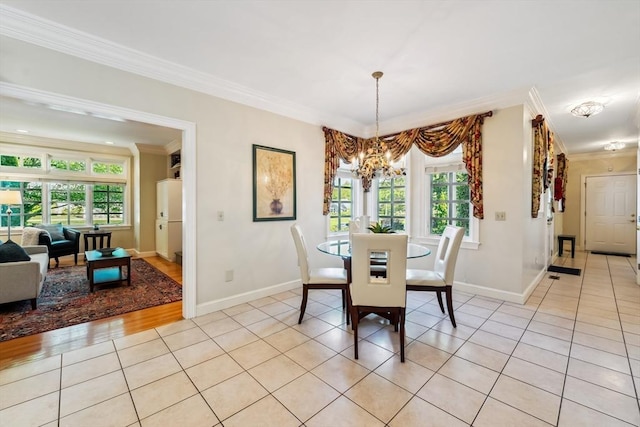 20 Hillery Rd, Leominster, MA 01453 - dining room featuring crown molding, a chandelier, light tile patterned floors, and baseboards