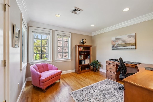 20 Hillery Rd, Leominster, MA 01453 - office area featuring baseboards, light wood finished floors, ornamental molding, and recessed lighting