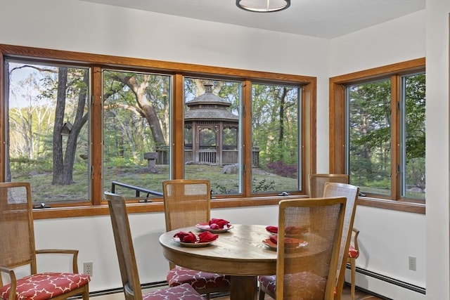 sunroom featuring a baseboard radiator and a healthy amount of sunlight