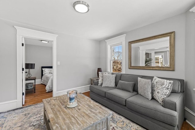 living room with hardwood / wood-style flooring