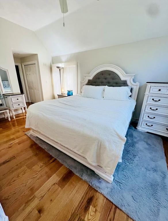 8 Tall Tree Way, Georgetown, MA 01833 - bedroom featuring wood finished floors, vaulted ceiling, and a ceiling fan
