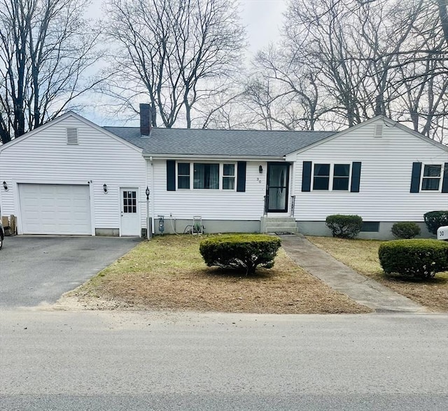 30 Millham St, Marlborough, MA 01752 - single story home with an attached garage, a chimney, driveway, and roof with shingles
