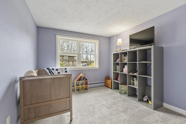 30 Millham St, Marlborough, MA 01752 - bedroom with carpet flooring, a textured ceiling, a baseboard heating unit, and baseboards
