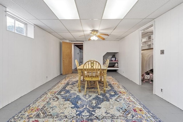 30 Millham St, Marlborough, MA 01752 - dining room featuring a paneled ceiling, ceiling fan, and wood walls