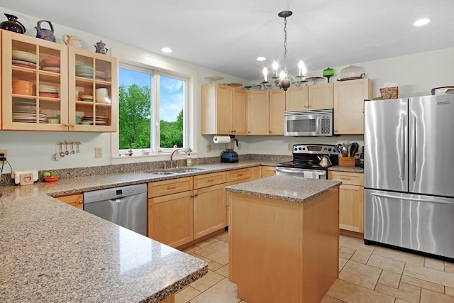 144 Worcester Rd, New Braintree, MA 01531 - kitchen featuring stainless steel appliances, a sink, light brown cabinetry, and recessed lighting