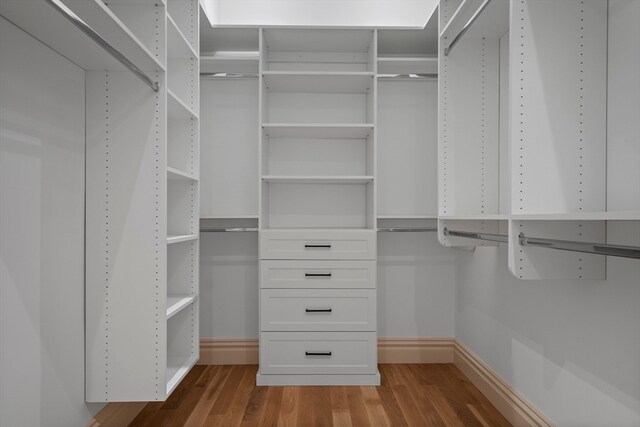 walk in closet with hardwood / wood-style flooring