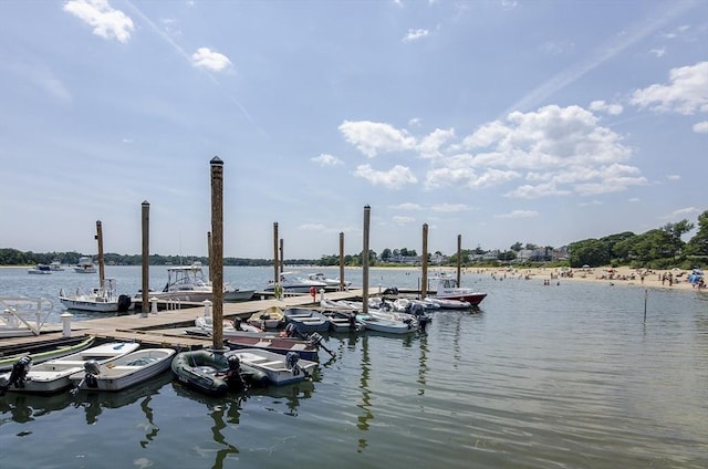 view of dock with a water view