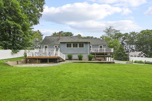 2 Putnam Ln, Auburn, MA 01501 - back of property featuring a wooden deck and a chimney