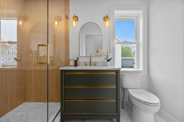 30A Emerald Rd, Nahant, MA 01908 - full bathroom with an enclosed shower, toilet, vanity, and baseboards