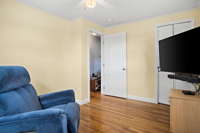 3 Manomet Rd, Woburn, MA 01801 - sitting room featuring baseboards, a ceiling fan, and wood finished floors