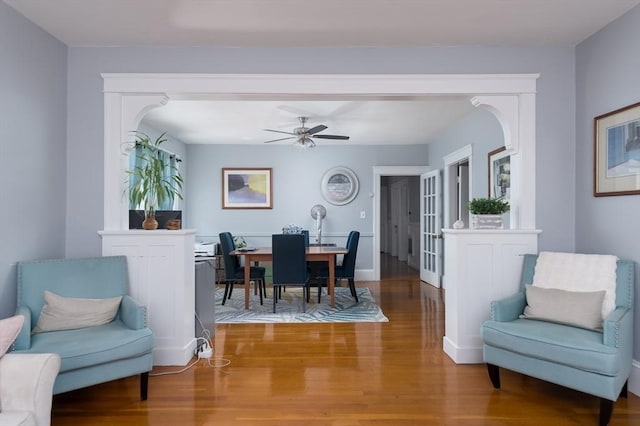30-32 Loxwood St, Worcester, MA 01604 - dining room with wood finished floors, ceiling fan, and baseboards