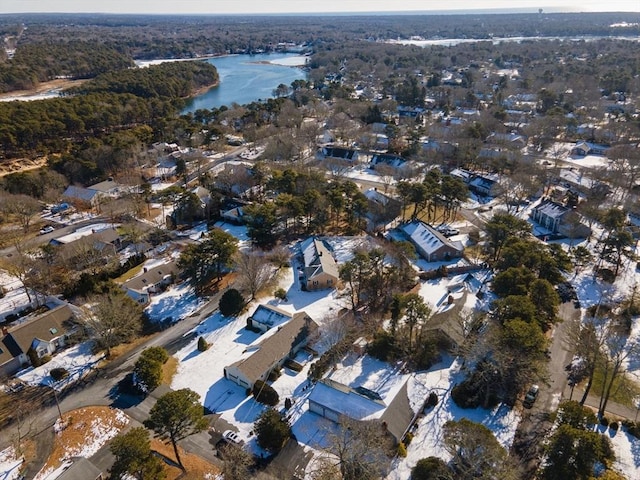 birds eye view of property with a residential view and a water view