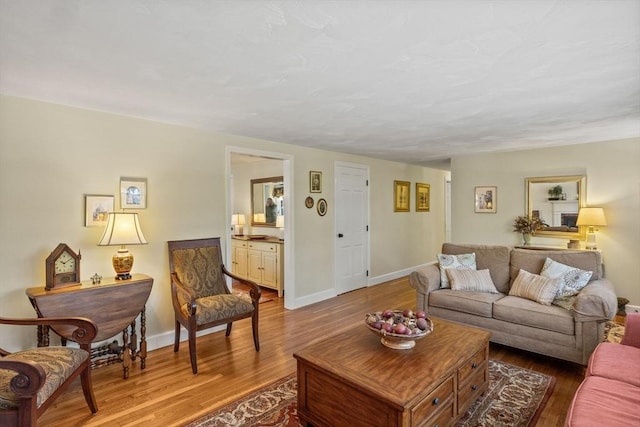 living area featuring wood finished floors and baseboards