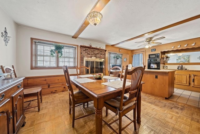 70 Bestick Rd, Braintree, MA 02184 - dining space with beamed ceiling, plenty of natural light, and ceiling fan
