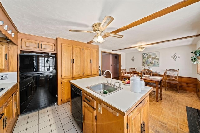70 Bestick Rd, Braintree, MA 02184 - kitchen with a sink, dishwasher, light countertops, a ceiling fan, and a kitchen island with sink