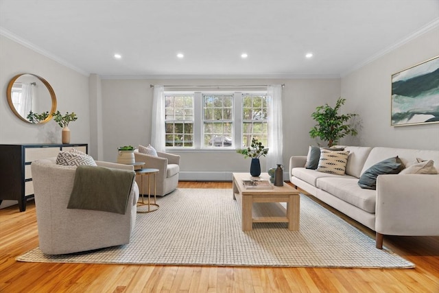 74 Boylston St Unit 2, Newton, MA 02467 - living room featuring hardwood / wood-style floors, crown molding, recessed lighting, and baseboards