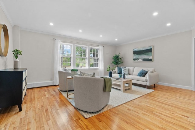 74 Boylston St Unit 2, Newton, MA 02467 - living area with crown molding, light wood finished floors, recessed lighting, and baseboards