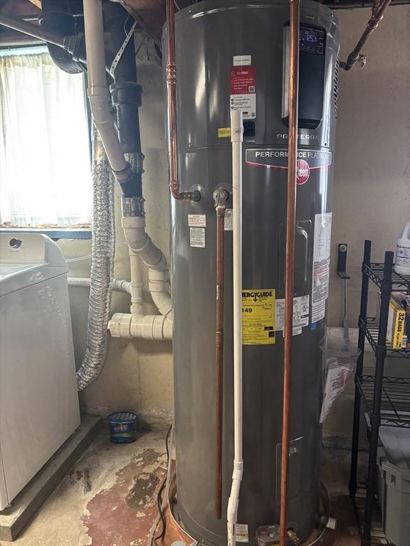 115 Winter St, Whitman, MA 02382 - utility room featuring gas water heater and washer / clothes dryer