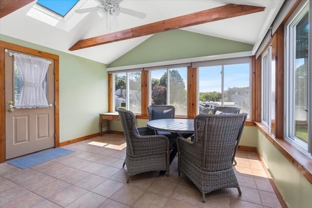 115 Winter St, Whitman, MA 02382 - dining room with a skylight, light tile patterned floors, and a ceiling fan