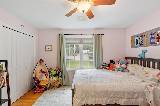 38 Phyllis Ln, Greenfield, MA 01301 - bedroom with light wood-style floors, a closet, and ceiling fan