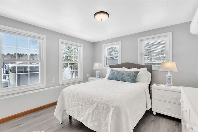 bedroom featuring wood-type flooring and multiple windows