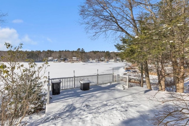 view of snow covered deck