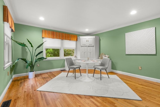 9 Twig Rush Ln, West Newbury, MA 01985 - home office with light wood-type flooring, crown molding, and recessed lighting