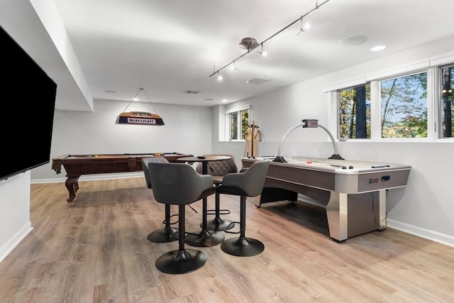 9 Twig Rush Ln, West Newbury, MA 01985 - game room with track lighting, billiards, and wood finished floors