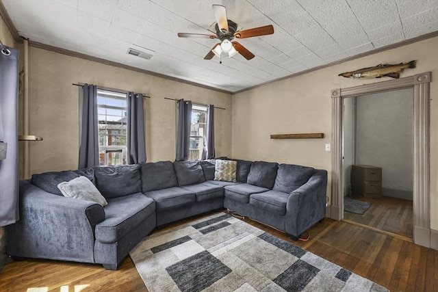42 Briggs Ave, Pittsfield, MA 01201 - living area with wood-type flooring, ceiling fan, and ornamental molding