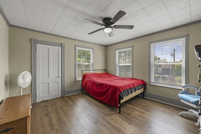 42 Briggs Ave, Pittsfield, MA 01201 - bedroom featuring ornamental molding, hardwood / wood-style flooring, and ceiling fan