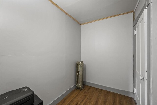 42 Briggs Ave, Pittsfield, MA 01201 - washroom with radiator, crown molding, dark wood-style flooring, and baseboards