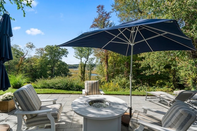 view of patio / terrace with a fire pit