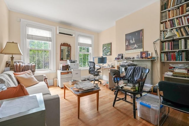 66 Rutland St, Boston, MA 02118 - office with a wall unit AC, wood finished floors, and crown molding