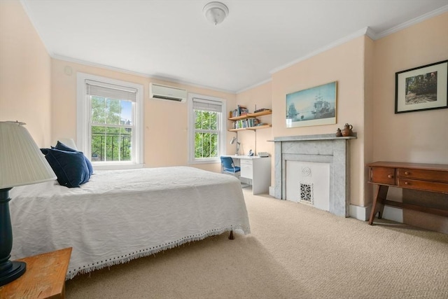 66 Rutland St, Boston, MA 02118 - carpeted bedroom featuring a wall unit AC and crown molding